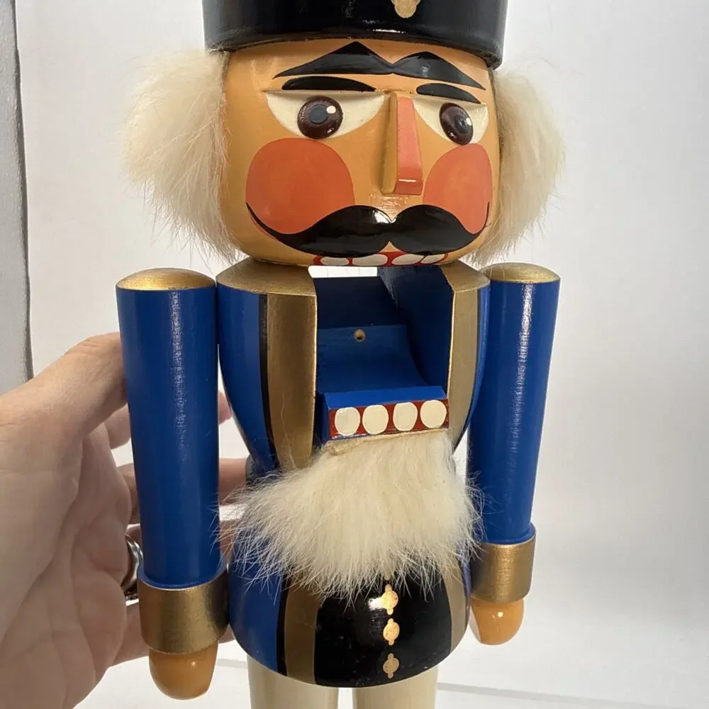 German Solider Nutcracker With Fur Hair Made In Germany Democratic Republic 14”